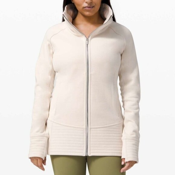 Lululemon Women High-Neck Zip-Up Radiant Jacket Side Pockets Long Sleeve Cream 6 - Picture 1 of 16